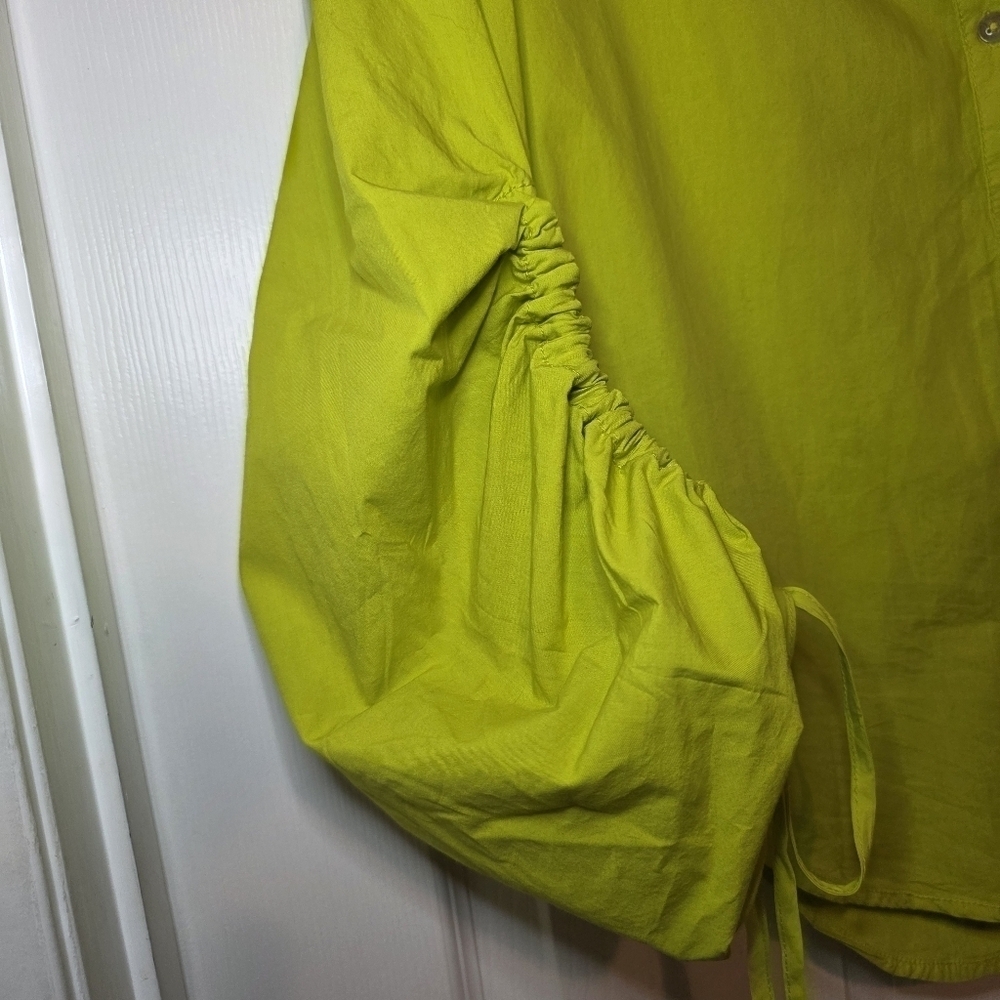 Pilcro Anthropologie Drawstring Chartreuse Poplin Button Blouse Womens XXS - Picture 6 of 14